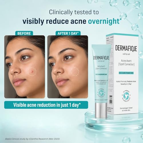 Image of Dermafique Acne Spot Corrector 10ml |Clinically tested to reduce Acne Severity in 1 Day* |2.5% Azelaic Acid | Oily /Acne Prone /Dry /Sensitive Skin | DermatTested on Indian Skin| Anti-Acne Solve |Women & Men
