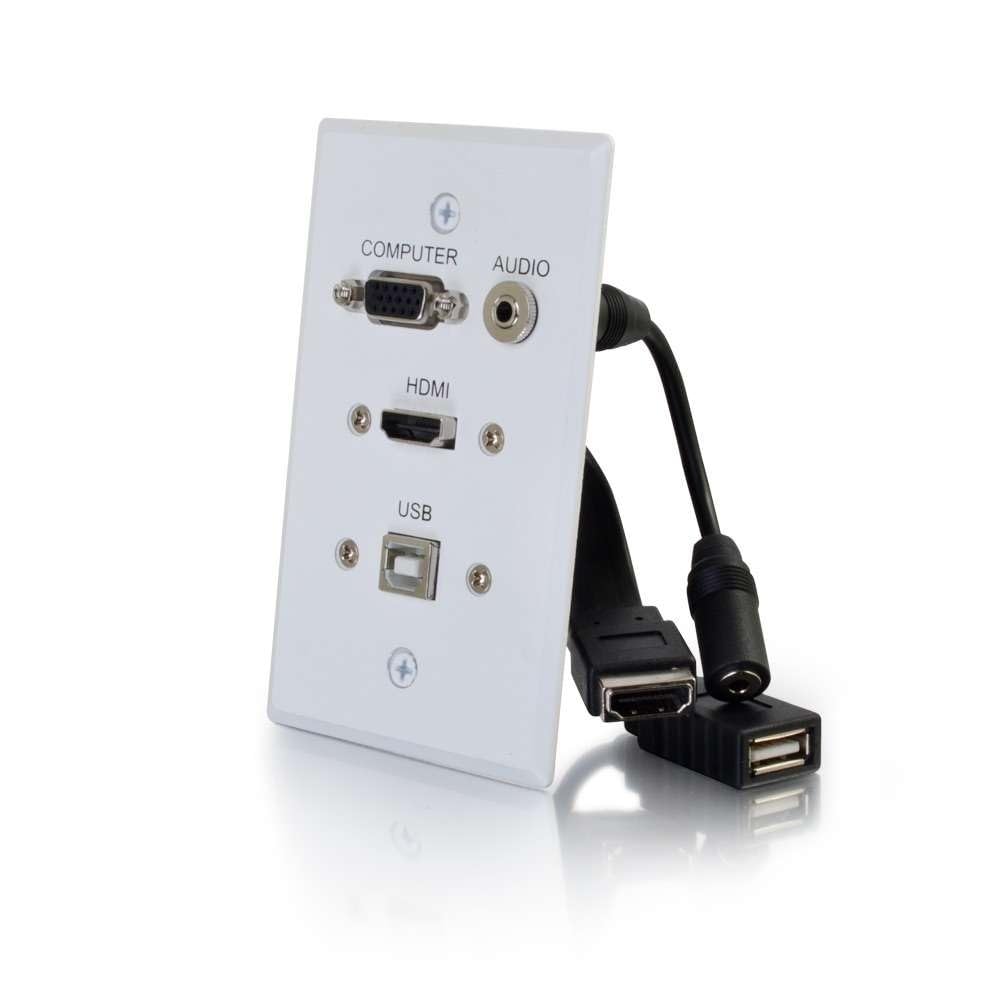 Plaque murale HDMI VGA USB C2G Legrand passe-câble blanche - 2
