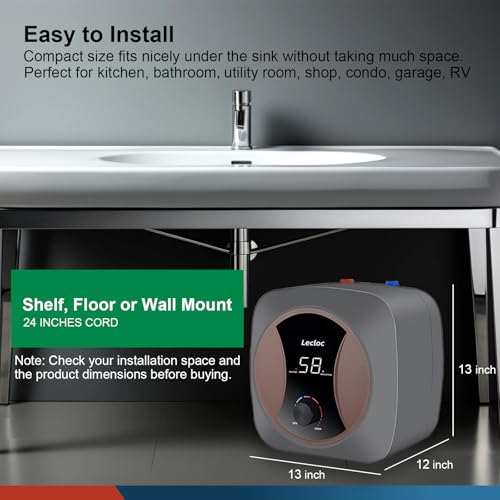 Image of 2.5 Gallon Under Sink Electric Water Heater, 304 Stainless Steel Mini Tank, LED Temp. Display, Big Control Knob, Overheat Cut-Out & Auto Reset, IPX4, Instant Hot Water Heater 120V Plug-In, Modern Gray