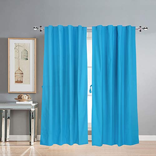 Image of LINENWALAS Cotton Linen Textured Solid Long Doors Curtains for Home Decor, Hangs Elegantly with Back Loops (4.5ft x 8ft, Turquoise) - Set of 2, Blackout