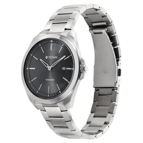 Image of Titan Titanium Quartz Analog Black Dial Titanium Strap Watch for Men-90177TM03