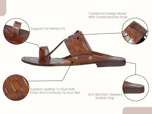 Image of Kolhapuri Chappal for Men Original, Semi-Premium Leather Semi-Handcrafted Traditional Kolhapuri Chappal for Man Formal Footwear for Weddings & Parties, Ethnic Wear & Daily Comfort