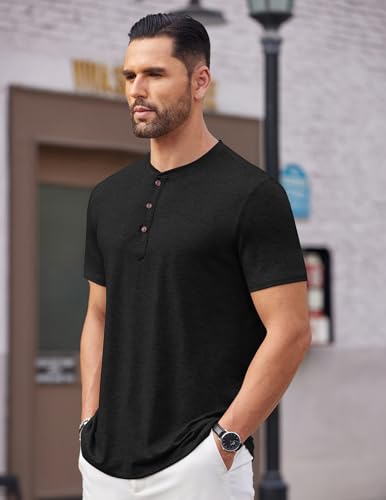 Image of COOFANDY Men's Henley Shirts Short Sleeve Casual Basic Tee Summer Button Henley Soild T Shirts