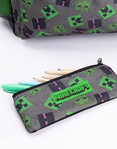 Minecraft Backpack For Kids | Creeper Zombie Enderman Merchandise Villains School Rucksack Pencil Case, Water Bottle Bag