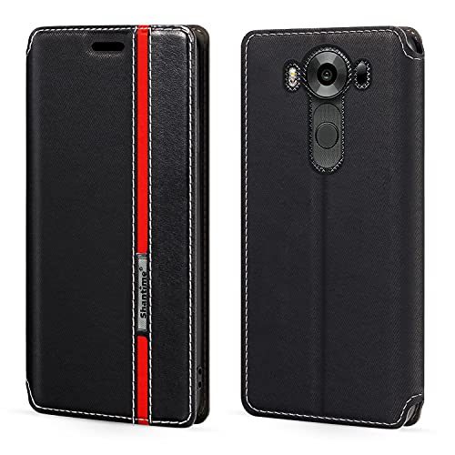 Shantime Classic Stripes Faux Leather Flip Case Compatible with LG V10, Invisible Magnetic Cover with Card Slot, Contrast Color Design(Black)
