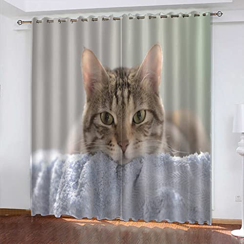JORILS 3D Lot de 2 Occultante Rideaux Animal Chat créatif Isolant Thermique Rideau à Oeillets Isolant Bruits Polyester Rideau Opaque Décoration Cover