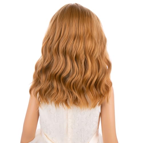 Image of PATTNIUM Strawberry Blonde Wig with Bangs for Girls Short Wavy Curly Wig Blonde Brown Bob Wigs Heat Resistant Synthetic Wig for Women Cosplay Costume Party