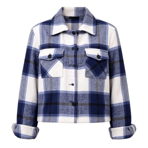 Elneeya Crop Jackets for Women Plaid Vintage Button Up Collared Fall Coats - image 4