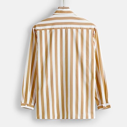 Work Shirt for Men Striped Casual Button down Shirt Regular Fit Band Collar Long Sleeve Shirt Beach Summer Fall Shirt4