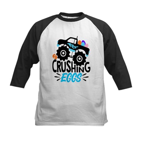 CafePress New Easter Monster Truck Crushing Baseball Jersey Kids Cotton Baseball Jersey, 3/4 Raglan Sleeve Shirt Black/White