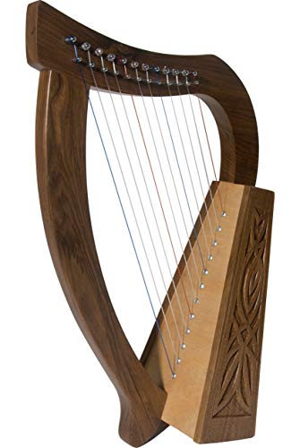 Baby Celtic Harp Package Includes: Roosebeck Baby Celtic Harp 12-string w/Knotwork Design, Walnut Wood +Nylon Carry Bag & Clip-on Chromatic Tuner for Harps