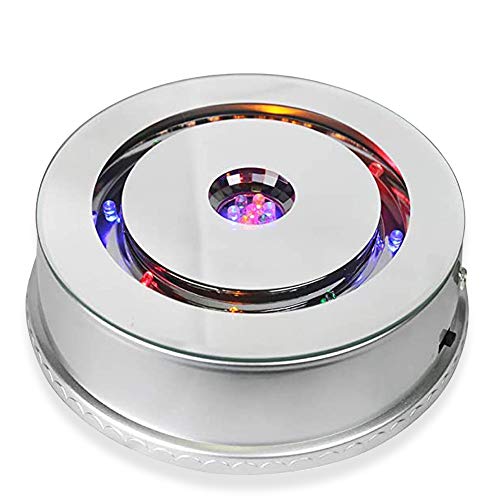 FANZI LED Light Display Base for Crystals Glass Art Light Rotating Crystal Display Stand 3D LED Light Ornament Lamp Holder 360 Degree Electric Rotating Turntable 7 Inch Diameter - (Colorful Lights)