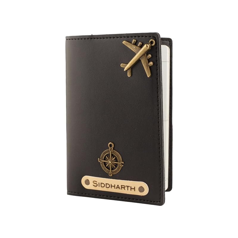 Customised Passport Cover Holder with Personalised Name Charm Leather Passport Cover Holder for Men Women - Customised Passport Holder for Gift, Black-image-42