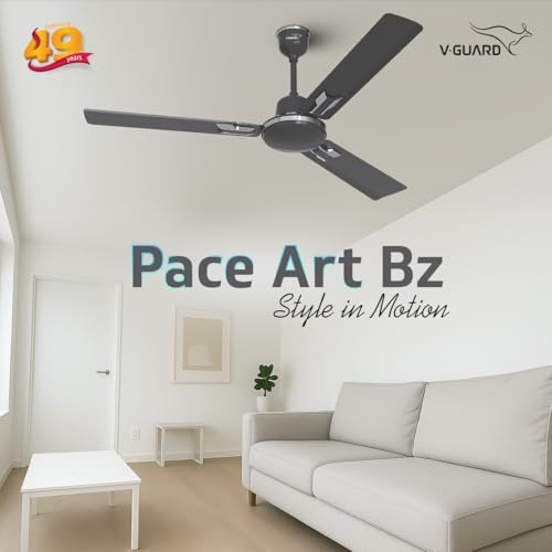 Image of V-Guard Pace Art Bz Ceiling Fan For Home | Decorative Trims | 370 RPM | 2-Year Coverage | 1200 mm (Midnight Black)