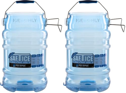 Image of San Jamar Saf-T-Ice Plastic Ice Bucket w /Lid, Drying Hook, Clear, 6 Gallon (Pack of 2)