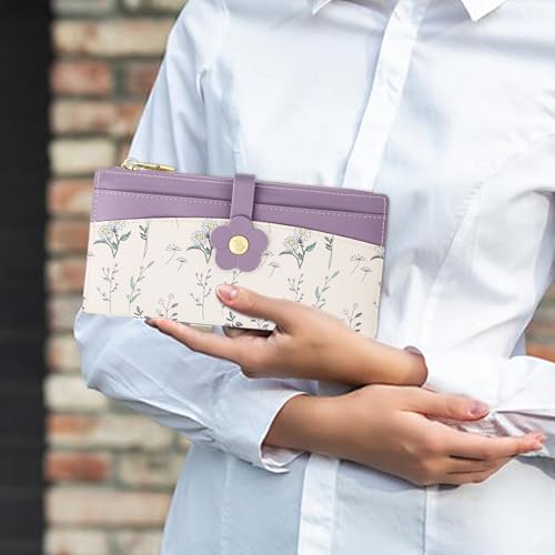 Image of Farcauo Long Floral Womens Wallet Cute Wallets for Women Purple Women's Wallet Kawaii Flower Card Wallets for Women Ladies