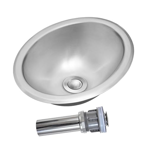 LQS Oval RV Kitchen Sink Stainless Steel, 13.39' x 10.63' Small Bathroom Kitchen Sink, 5.12' Depth, RV Kitchen Bar Sink with Sink Drain Assembly