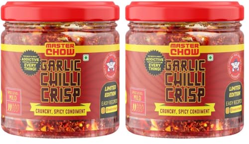 Image of MasterChow Limited Edition Chilli Garlic Crisp | Spicy, Crunchy, Garlicky Flavor | Made With Sichuan Peppercorns, Crunchy Garlic & Red Chillies | Eat With Momos, Pizza, Noodles - 170 Gram (Pack of 2)