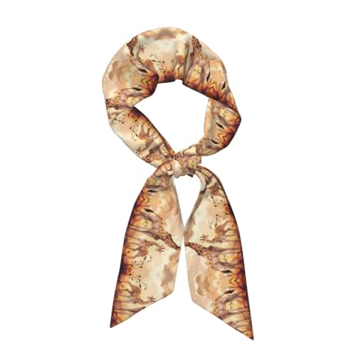 Giraffe mother and child Printed silk scarf for women 46.9x3.1 inches, warm shawl for commuting and dating