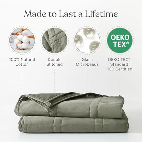 Image of Baloo Weighted Blanket for Adults 15 lb Full /Queen (Moss, 60 inchx80 inch) | Cool & 100% Cotton | Machine Washable & Dryer Safe | Glass Microbead Fill