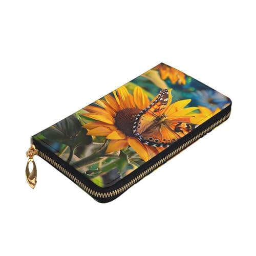 Sunflower Butterfly Printed Long Wallet for Women Men Cute PU Leather Wallet with Coin Purse and Credit Card Holder3