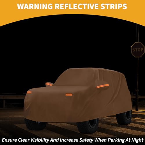 Image of Car Cover Waterproof All Weather Automotive Outdoor Anti-UV Full Exterior Cover for Ford Bronco 4DR 210D-PU Orange with Left Side Zippers