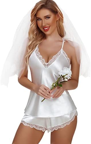 Avidlove Womens Silk Satin Pajamas Set Two-piece Pj Sets Sleepwear Loungewear Pj Sets White Small