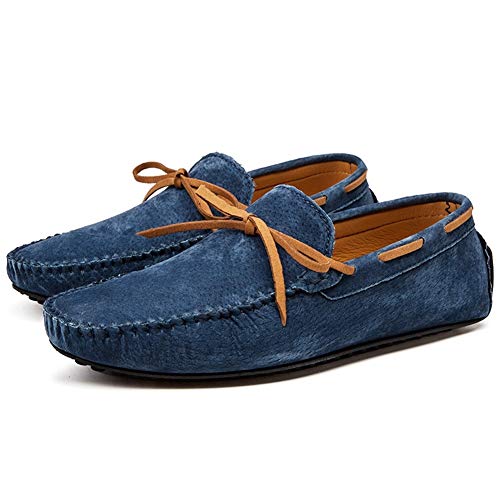 Driving Loafers for Men Deck Moccsins Lace Up Tie Decor Stiching Faux Suede Upper Flat Boat Shoes with Back Non-Slip Studs Business(Blue,10 M US)4