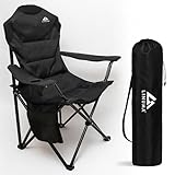 LINUMA® Luxus Faltstuhl PRO SCHWARZ Campingstuhl Anglerstuhl mit Getränkehalter & Tragetasche - Anglersessel klappbar - Klappstuhl Gartenstuhl Relaxsessel Angelsessel faltbar (1, Schwarz - PRO)