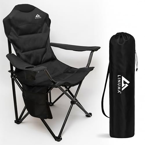 LINUMA® Luxus Faltstuhl PRO SCHWARZ Campingstuhl Anglerstuhl mit...