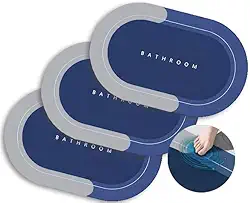 Kit 3 Tapetes de Banheiro Magico Antiderrapante Super Absorvente Emborrachado Secagem Rápida Fácil De Limpar Forte Aderência Alta Absorção De Água E Umidade Design Elegante (CINZA, AZUL E ROXO ESCURO)