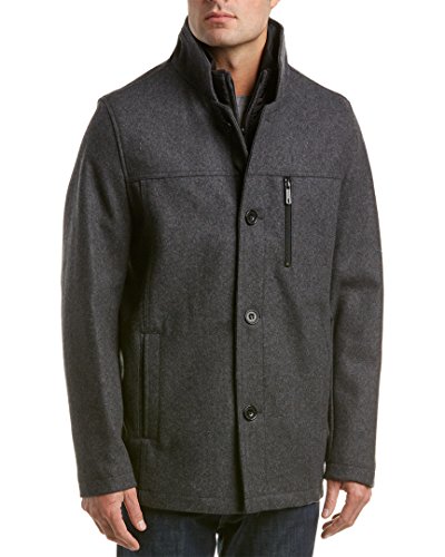 Kenneth Cole New York Men's Wool Blend Car Coat with Polyblend Bib