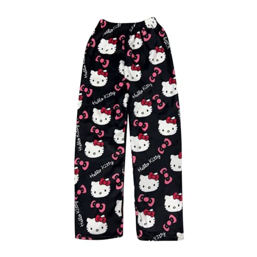 Pantalones de pijama de anime Kawaii para mujer, pantalones de pijama de dibujos animados, pantalones casuales de pierna ancha, pantalones de descanso para mujeres y hombres, suaves y lindos