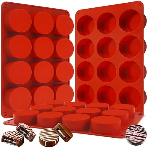Wilewir 3Pcs Chocolate Cover Cookie Silicone Molds 12-Cavity Round Cylinder Silicone Chocolate Cover Cookie Mold Non-Stick Baking Mold for Mini Cakes Jelly Candy