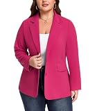 Women Plus Size Casual Blazer Open Front Long Sleeve Jacket #Hot Pink-2XL
