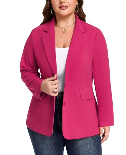 Image of Womens Plus Size Blazer Long Ruched Sleeve Jackets Pockets Hot Pink 5XL