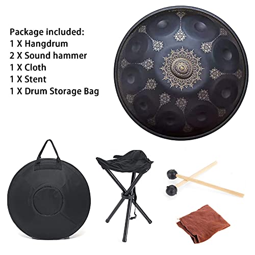 Tambor de aço profissional Handpan em D Menor 10 Notas - Padrão de gravação a laser, percussão de ta