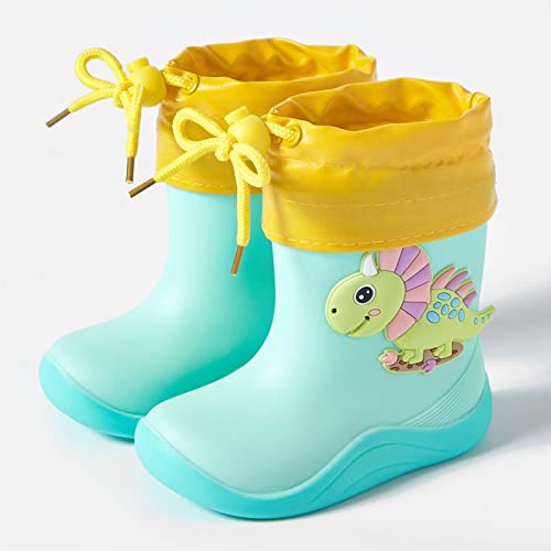 sfdgfhyf Rain Boots with Easy-on Handles Rainboots Toddler Child Dinosaurt Cartoon Character Rain Shoes with (H, 7.5 Toddler)2