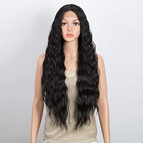 DÉBUT Lace Front Perücke 75 cm Wasserwelle Super lange Perücke 5% Brasilianisches Reines Echthaar und 95% Hitzebeständige Synthetische Mischung Perücke 240g 12 cm Spitzenscheitel Cover