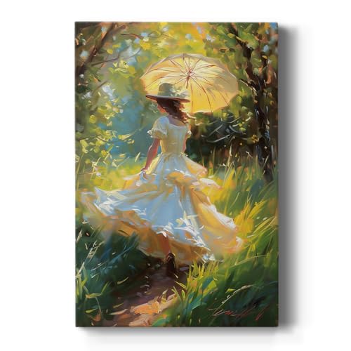 Renditions Gallery Pastel Wall Art Decor for Home Women in Gorgeous Dress Standing in Green Meadows Canvas Paintings & Prints for Lounge Office Kitchen - 18" X 27" LT565