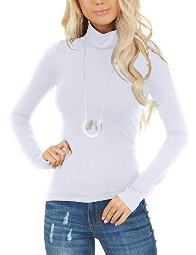 Turtle Neck Tops for Women Long Sleeve Shirt Soft Lightweight Basic Tee White M