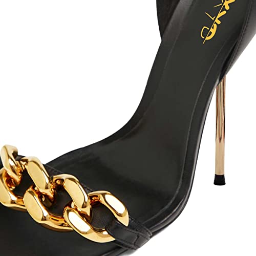 XYD Women Sexy Stiletto Sandals Open Square Toe High Heels Metal Ankle Chain Strap Back Zip Chic Nightclub Shoes3