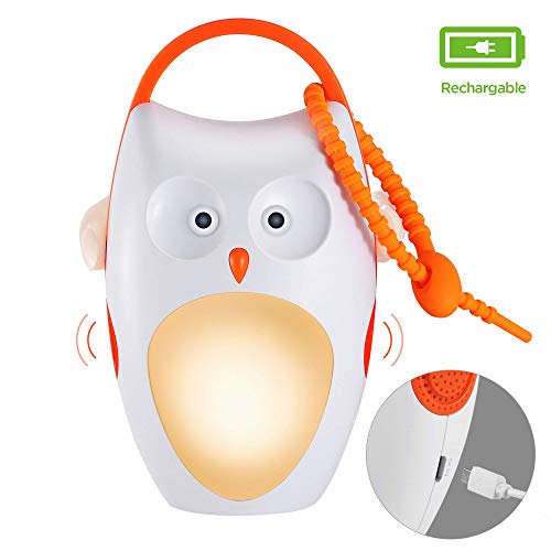 SOAIY Wiederaufladbar LED Nachtlicht Kinder Einschlafhilfe mit 8 Beruhigende Geräusche/ 3 Timer tragbare Sound-Maschine Dimmbar Schlummerlicht für Baby Schlafen Kinderwagen Reisen Warmweiß Eule
