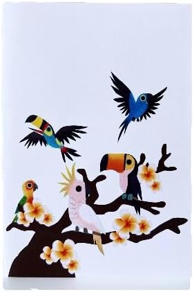 Miniatura 4 de Tarjeta de felicitación desplegable 3D – Pájaros tropicales en rama de la selva, tarjeta de loro exótico y tucán hecha a mano, cumpleaños,