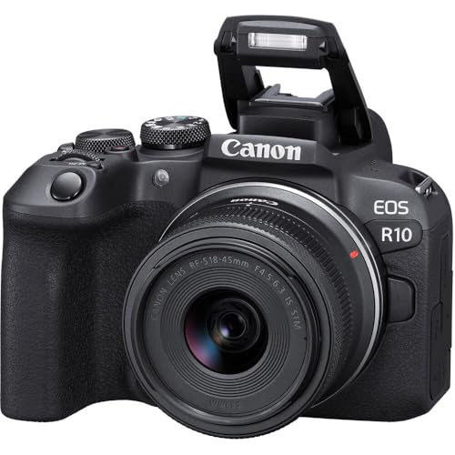 Image of Canon EOS R10 Mirrorless Camera Kit with RF-S 18-45mm Lens | 24.2MP APS-C, 4K Video, Dual Pixel AF, Perfect for Beginner Photographers & Vloggers (5331C009) + 64GB Card + LP-E17 Battery + Shoulder Bag