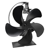 YWBL-WH Ventola per Stufa Alimentata a Calore a 5 Pale Funzionamento Silenzioso Circolazione di Aria Calda Regolazione Automatica della velocità Ecologico Batteria Richiesta per (BLACK)
