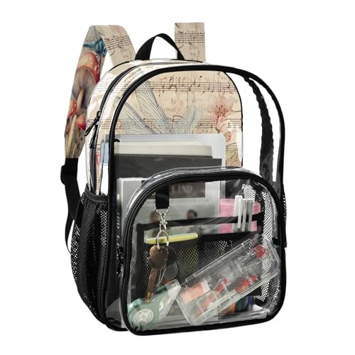 Clear Backpack for School Dragonfly Mushroom Music Score Transparent Bookbag for Girls See Through PVC Boy Backpacks2