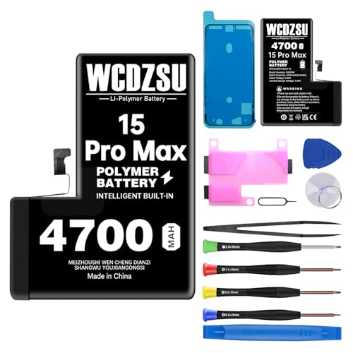 WCDZSU Battery Replacement for iPhone 15 Pro Max 4700mAh No Pop-up Unknown Part Warning High Capacity 0 Cycle for iPhone 15 Pro Max with Full Tool Kit Model A3106 A2849 A3105 A3108