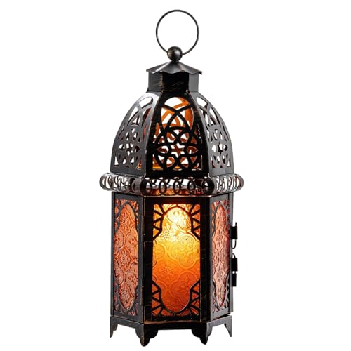 NEEDOMO Farol marroquí Colgante, portavelas Vintage de 12.8 Pulgadas, faroles de Metal Decorativos para Interiores y Exteriores, Mesa, Patio, Porche, Estante, decoración gótica Oscura del hogar