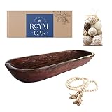 Decorative Wooden Dough Bowl - Royal Oak 3-for-1 Bundle with Garland Beads & Wicker Balls - 19" Long
